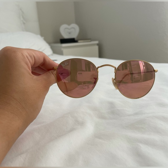 Ray Ban - Round Metal Gold/Pink Mirror Oval Women Sunglasses - 50mm - Picture 5 of 6